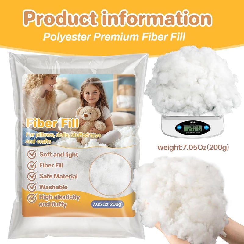 Rainflow 7.05oz Polyester Premium Fiber Fill- Polyester Fiber Fill,Stuffing for Pillow,Small Dolls,Cushion,Craft and Stuffed Animals,pp Cotton Stuffing for DIY Craft,Recyclable - Image 3
